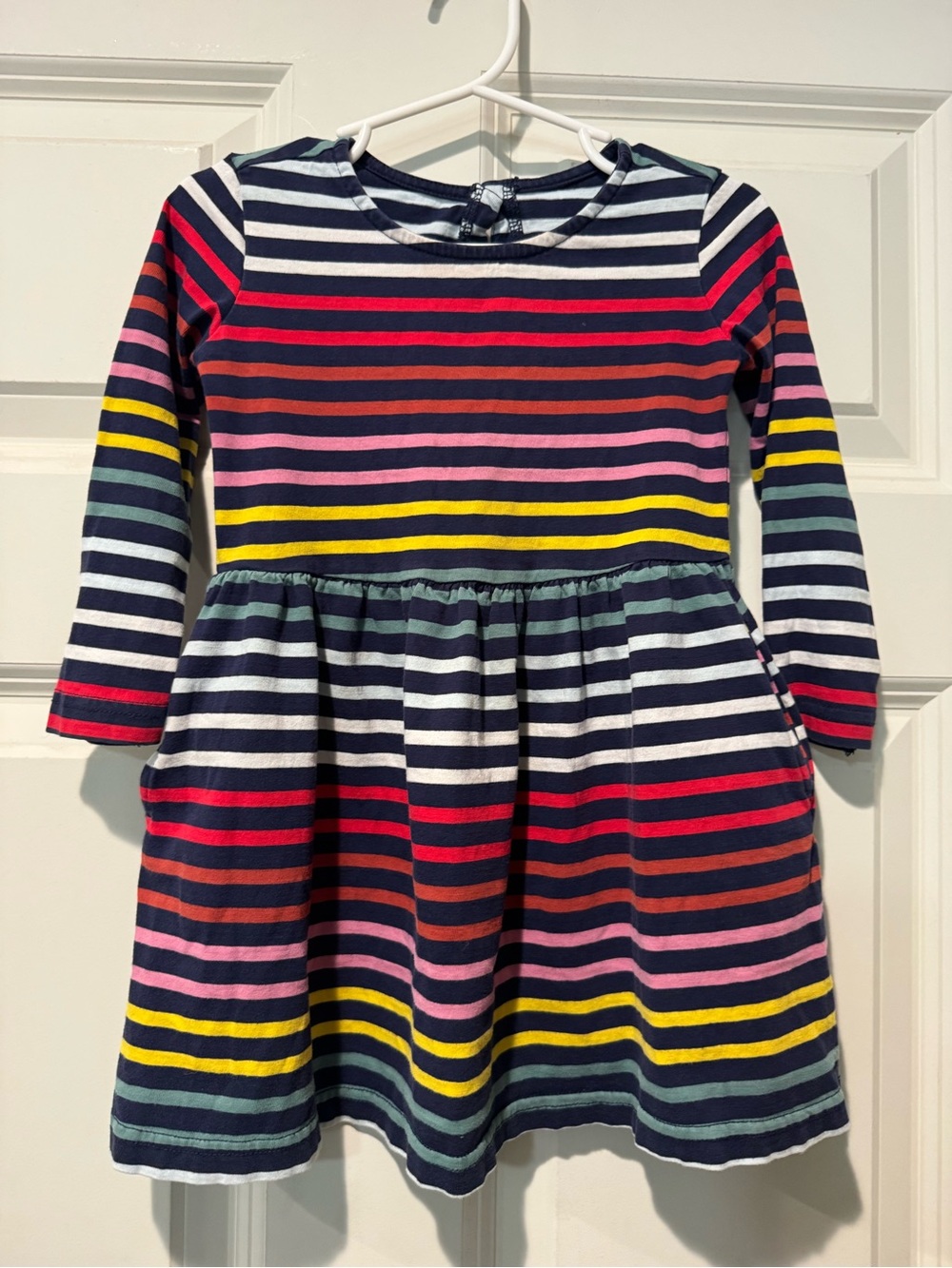 Primary Multicolor Striped Long Sleeve Dress - Navy, Pink, Yellow, Red